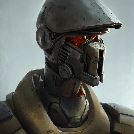Image similar to a portrait painting of a combine soldier from half - life 2 videogame, realistic, detailed, concept art, in the style of greg rutkowski,