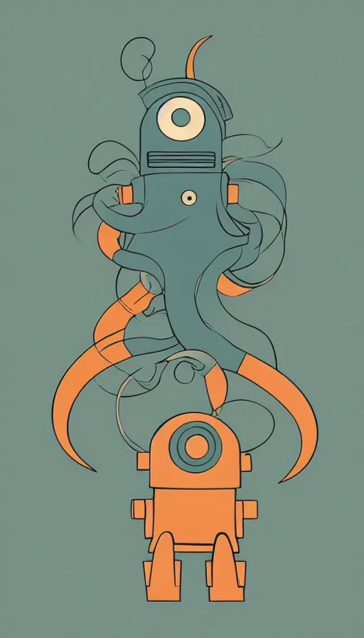 Prompt: 1 9 5 0 s retro future robot android octopus. muted colors.