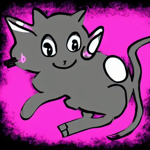 Prompt: cute grey cat shooting pistol, comic style, video game, apex legends, pink background