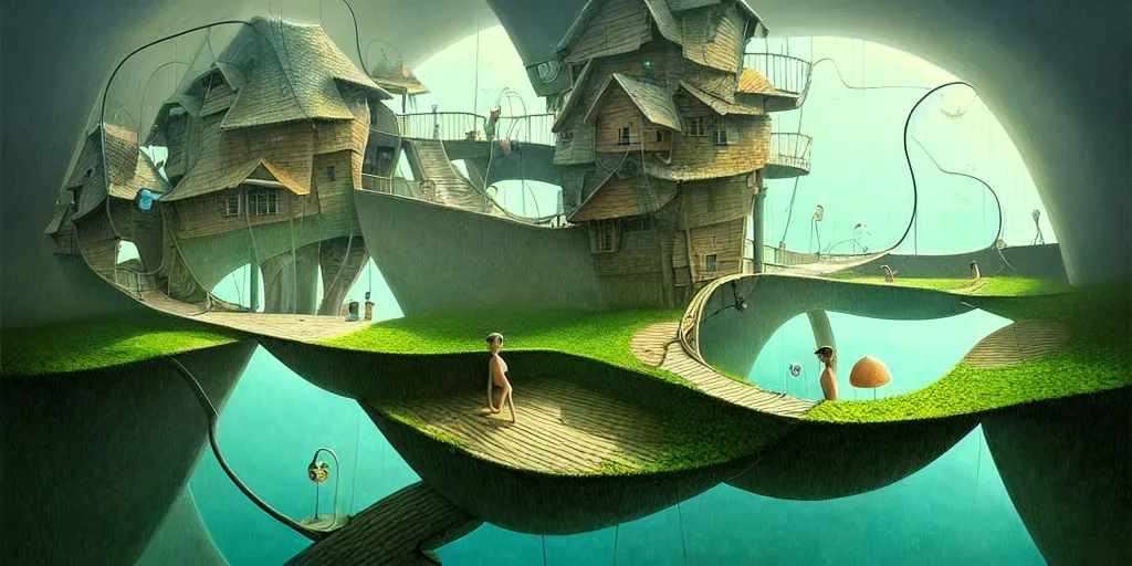 Image similar to gediminas pranckevicius waterpark painting by cinematic lighting, epic composition, highly detailed