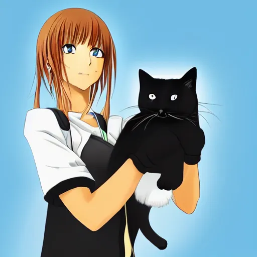 Image similar to a photorealistic girl holding an anime cat