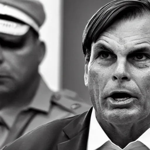 Image similar to Bolsonaro in prison, photo realistic, black and white photograph