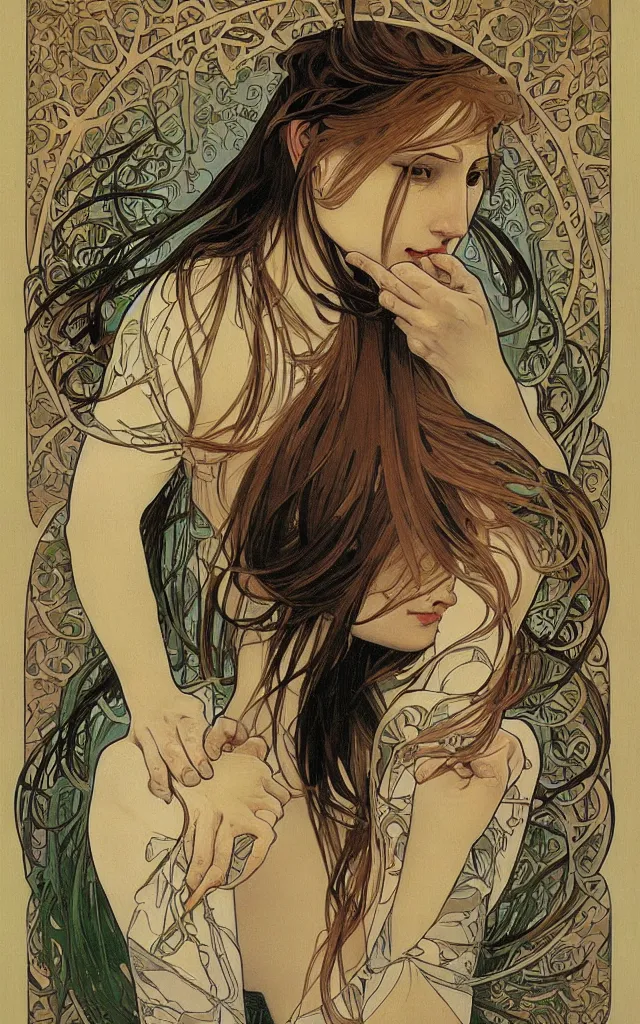 Image similar to pain(t) by tomer hasuka and by alphonse mucha