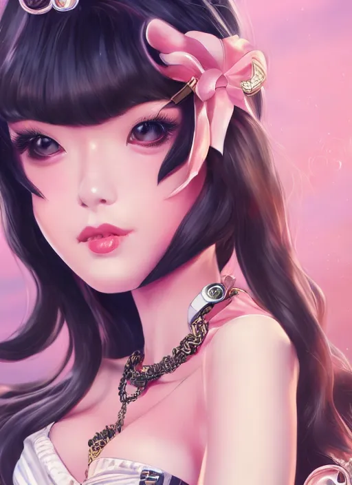 Image similar to a pin up and beautiful fashion dreamlke japan girl with lv jewelry, character art, art by artgerm, wlop, loish, hyperdetailed, 8 k realistic, symmetrical, global illumination, radiant light, frostbite 3 engine, cryengine, dof, trending on artstation, digital art, chanel, dior, detailed background