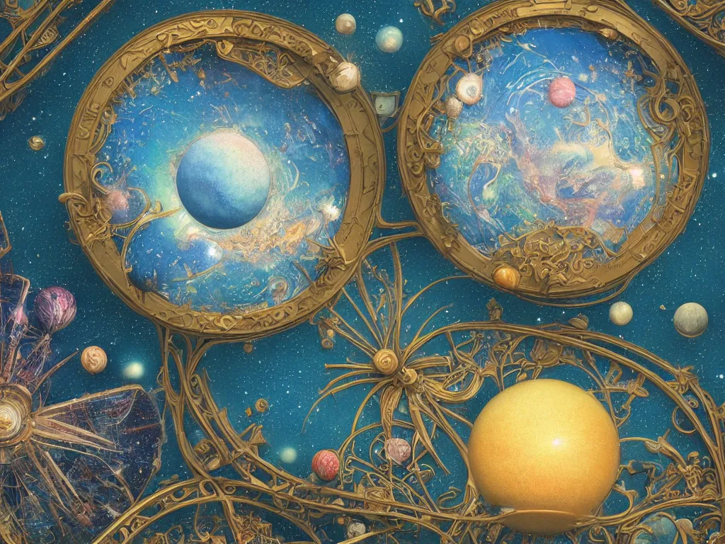 Image similar to The universe is a spheroid region 705 meters in diameter, 3d render, Sunlight Study, by Clara Peeters and ((((Lisa Frank)))), Art Nouveau, 8k, extreme detail, sharp focus, octane render