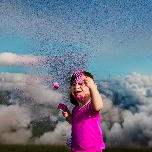 Image similar to photograph of fighter jet gender reveal, dropping pink powder, 50mm, professional photography,