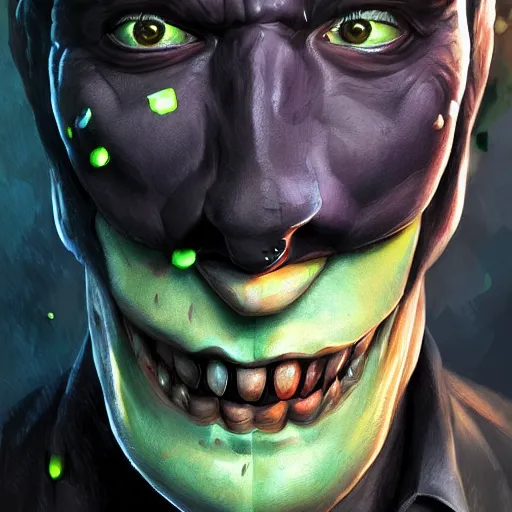 Image similar to the riddler wearing the dark knight mask, snarling teeth, digital painting, amazing detail, art station, cgsociety