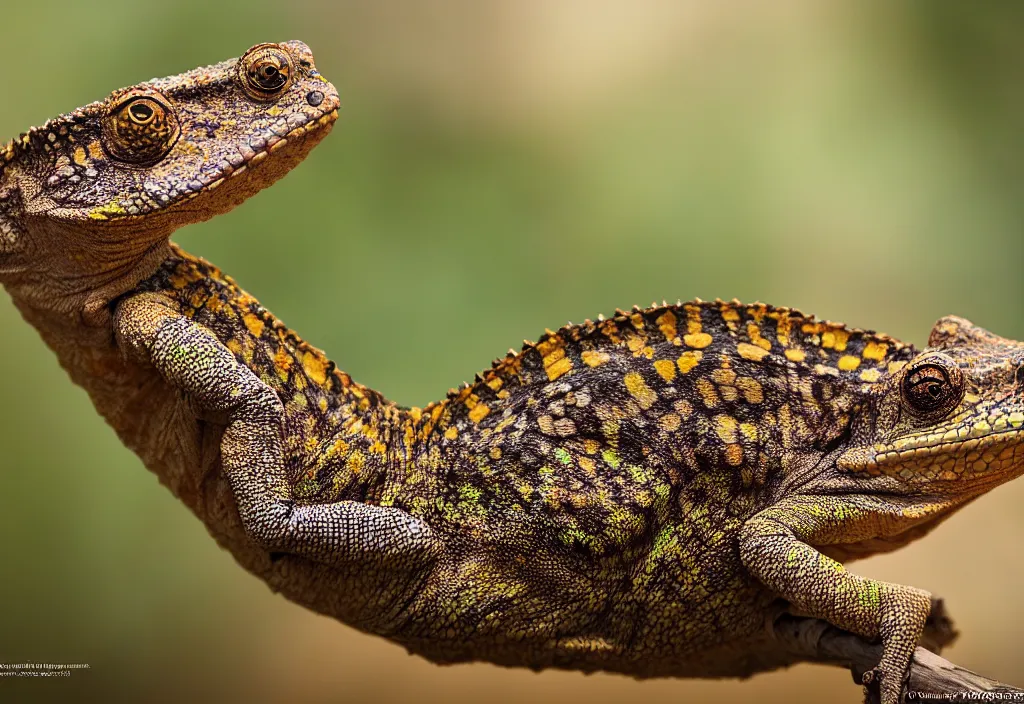 Image similar to An award winning photo of Tokay crocodile chameleon looking at the camera, environmental portrait, wildlife photography, National Geographic, 4k