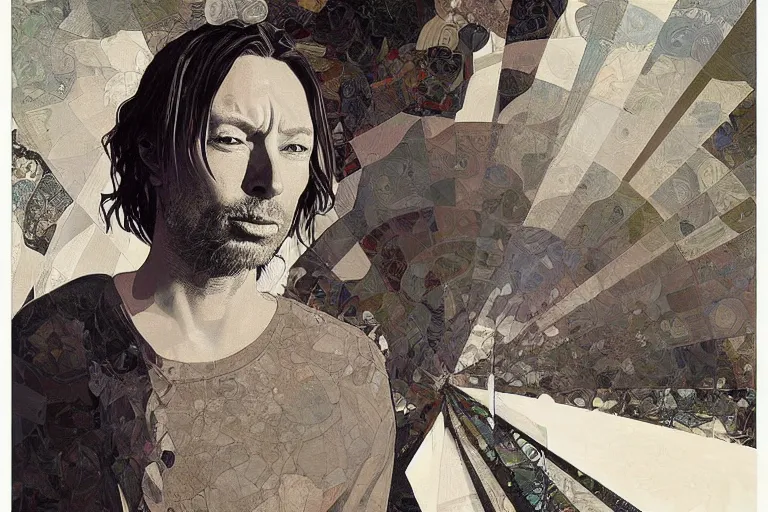 Prompt: hyper realistic portrait of thom yorke singer songwriter, side, liminal space, by lee bermejo, alphonse mucha and greg rutkowski