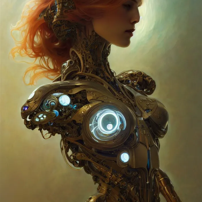 Image similar to organic cyborg, orchid, diffuse lighting, fantasy, intricate, elegant, highly detailed, lifelike, photorealistic, digital painting, artstation, illustration, concept art, smooth, sharp focus, art by John Collier and Albert Aublet and Krenz Cushart and Artem Demura and Alphonse Mucha