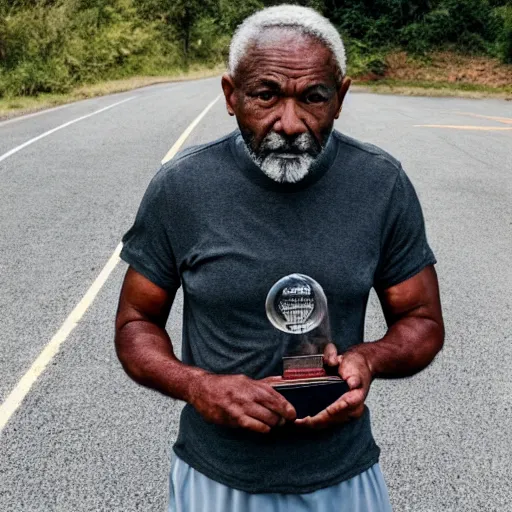 Prompt: award - winning rugged old black man extremely tired after running