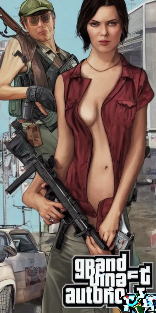 Prompt: sanna marin as a character in gta v cover holding a gun