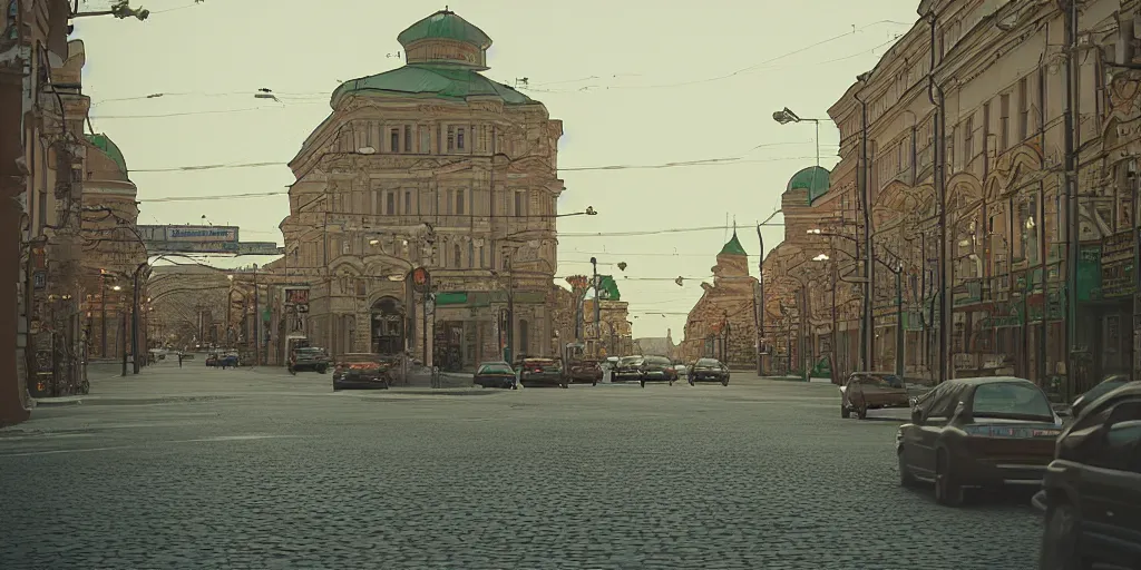 Prompt: bauman street in kazan city, nuar, shot on Leica A6, cinematic lighting
