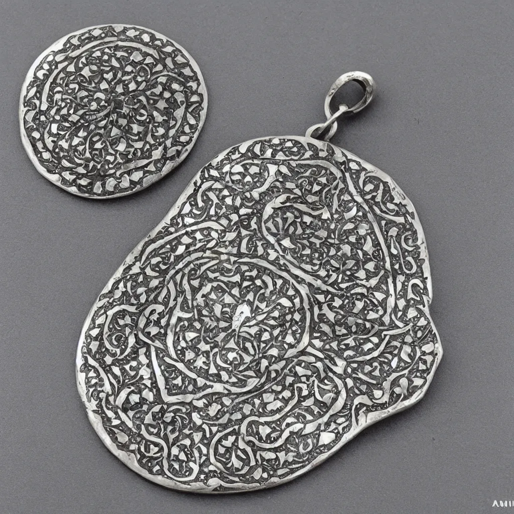 Image similar to Amulet Of Ottoman inlaid in silver, realistic, clean