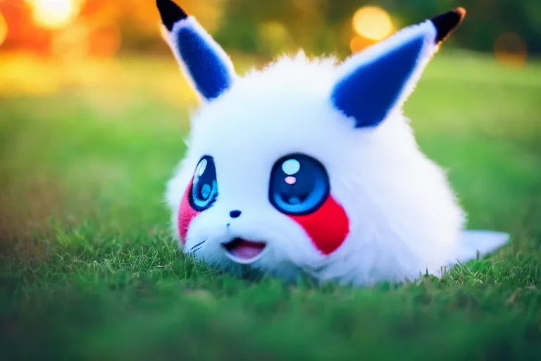 Image similar to photo of real life pokemons, cute!!!, content!!!, mischievous!!!, adorable!!!, fluffy!!!, ultra realistic!!!, golden hour, sharp focus, tiny amount of chromatic aberration