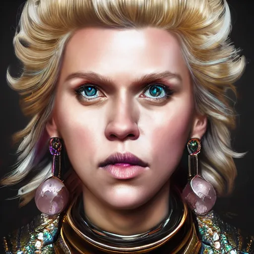 Image similar to hyperdetailed portrait of kate mckinnon made of iridescent metals, shiny gems, inspired by ross tran and wlop and masamune shirow and kuvshinov, concept art, intricate, photorealistic, octane render, rtx, hdr, unreal engine, dnd digital art by artgerm,