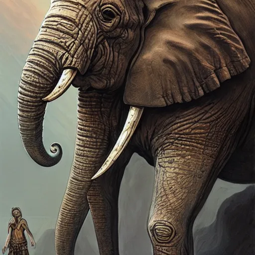 Image similar to ancient psychic tandem war elephant, by ernst haeckel, artgerm, greg rutkowski, h. r. giger and zdislaw beksinski, trending on artstation