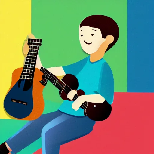 Prompt: illustration of a boy playing a ukulele