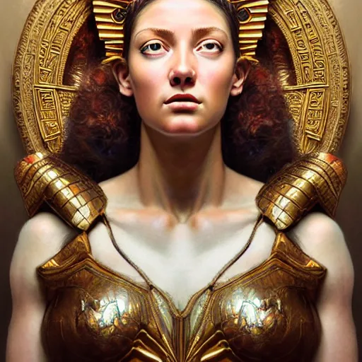 Image similar to hyperrealistic mixed media painting of beautiful goddess Athena, stunning 3d render inspired art by P. Craig Russell and Barry Windsor-Smith, perfect facial symmetry, dim volumetric lighting, 8k octane beautifully detailed render, post-processing, portrait, extremely hyper-detailed, intricate, epic composition, brown eyes, realistic eyes, correct!!! eyes, cinematic lighting, masterpiece, trending on artstation, very very detailed, masterpiece, stunning