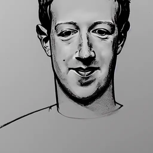 Image similar to a scribbled sketch of Mark Zuckerberg, black and white