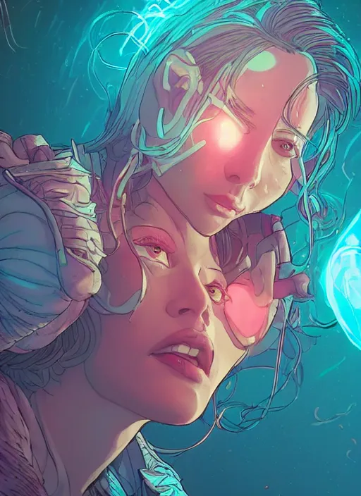 Image similar to portrait of bee melvnin, falling in love, glowing with heart aura. sharp focus, cinematic pose, cinematic lighting, unreal engine render. art by josan gonzales and moebius and deathburger.