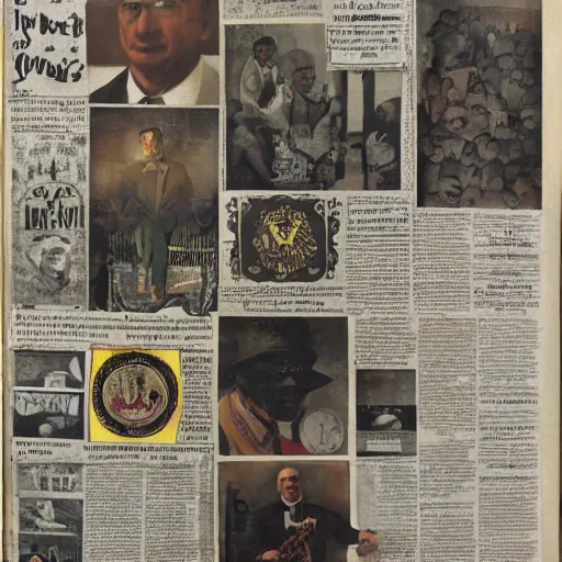 Image similar to newspaper collage, dada, freemason ritual, extremely detailed, sharp, hyperrealistic, 8 k