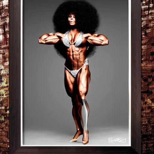 Image similar to Diana ross with the physique of a body builder, hyper realistic ,ultra detailed, cinematic, dynamic lighting, photorealistic, refined, intricate, digital art, masterpiece, 8k