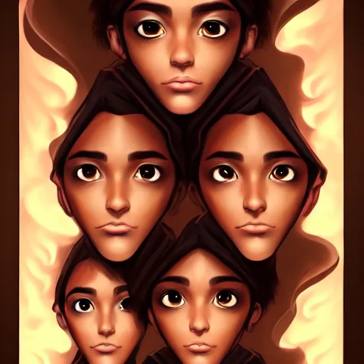 Image similar to realistic portrait of a brown female and three brown male characters summoned from inside a book like genies, aesthetic!!, trending on artstation, detailed digital art