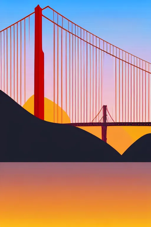 Image similar to minimalist boho style art of colorful golden gate bridge at sunrise, illustration, vector art