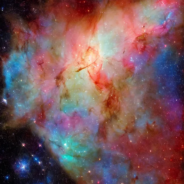 Image similar to Carina nebula as seen in the night sky of a distant alien planet with mountain surface, NASA true color photograph, very detailed, 8k resolution