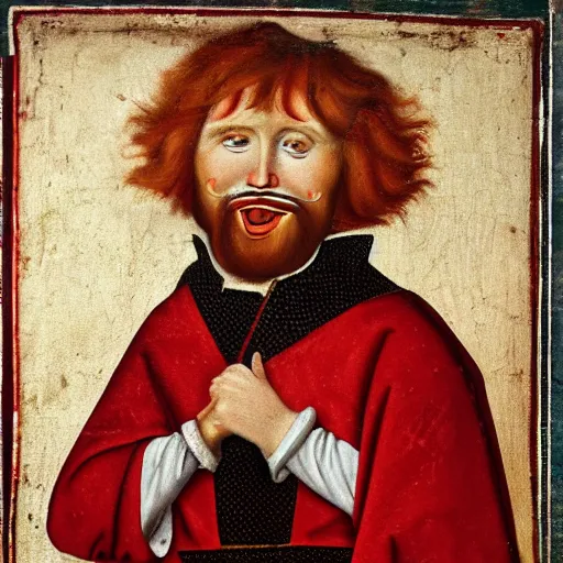 Prompt: Medieval painting of Ronald McDonald. High resolution. Highly detailed. Trending on art station. 4k. Dramatic.