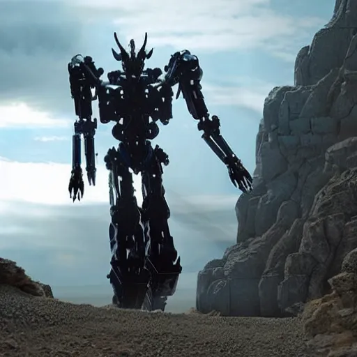 Image similar to cinematic still in westworld, full body mega mech by mamoru nagano