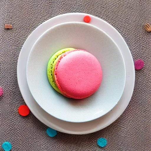 Prompt: macaron needle pillow with many needles on a plate