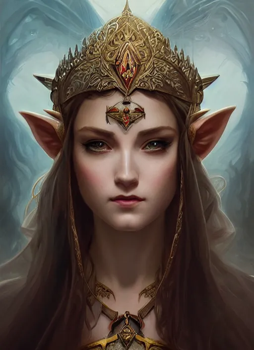 Image similar to beautiful one face portrait of a seductive princess zelda, dark fantasy esoteric, closeup, d & d, fantasy, intricate, elegant, highly detailed, digital painting, artstation, concept art, matte, sharp focus, illustration, art by artgerm and tom bagshaw and greg rutkowski and alphonse mucha