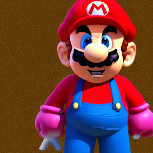 Prompt: 3d render of Mario with long pink hair