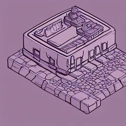 Image similar to isometric view of boulder, lineart