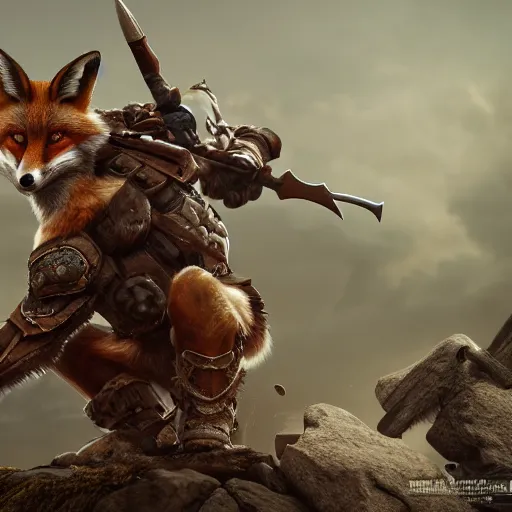Image similar to warrior with fox themed armor, highly detailed, 4 k, hdr, award winning, octane render, artstation