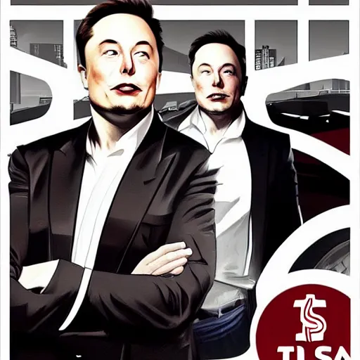 Prompt: Elon Musk gta cover art