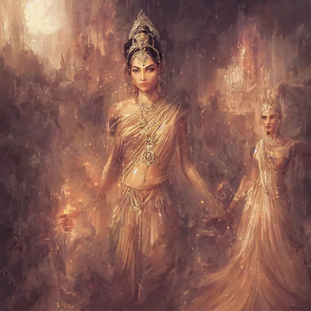 Image similar to a fantasy art of an elegant hindu princess, extremely detailed art by greg rutkowski