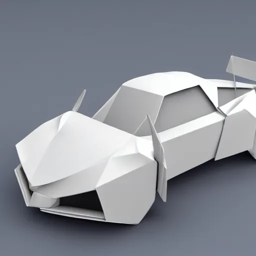 Prompt: origami car in white paper, 3 d render, ultra - detailed, on white background, studio shot