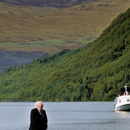 Image similar to Sir David Attenborough at Loch Ness looking at the Loch Ness Monster