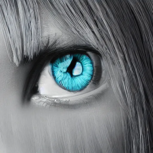 Image similar to (anime girl), steel blue symmetric eyes 24yo, studio, 35mm, annie leibowit