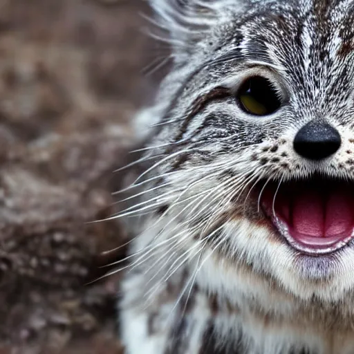 Prompt: pallas cat extreme closeup