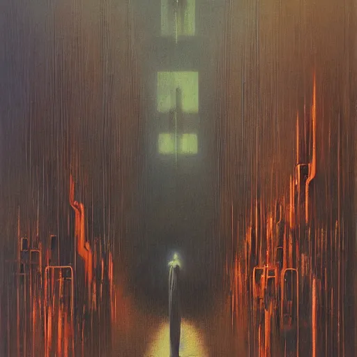 Image similar to cyberpunk painted by zdzisław beksinski