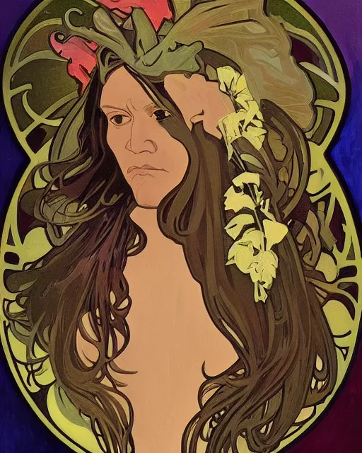 Image similar to a portrait painting of ( ( ( danny trejo ) ) ) in the style of alphonse mucha!!!