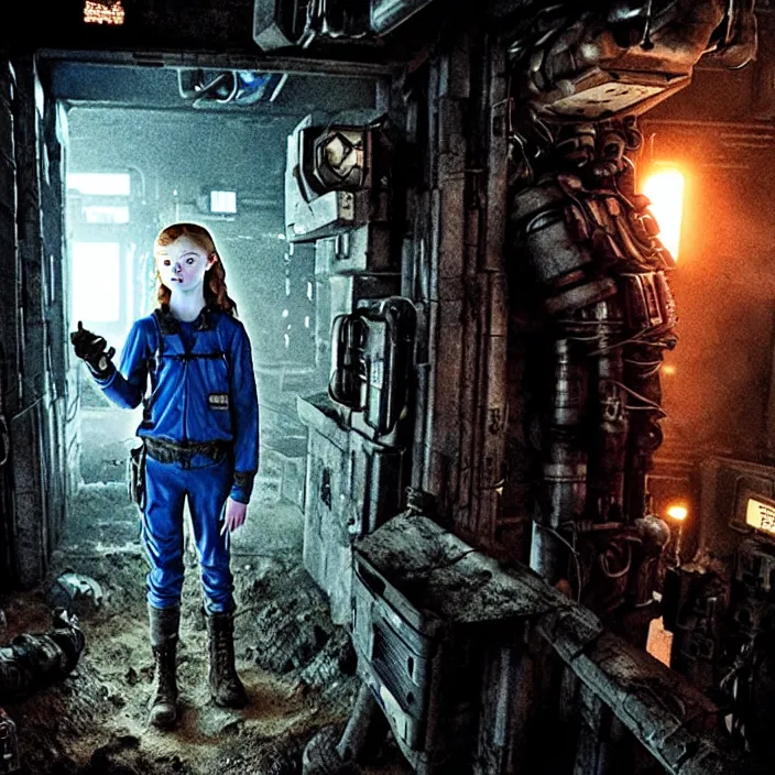 Prompt: tired sadie sink as a miner waits in a queue to a scifi cube room. set outside a coal mine. storyboard, scifi cyberpunk. by gabriel hardman, joe alves, chris bonura. cinematic atmosphere, detailed and intricate, perfect anatomy