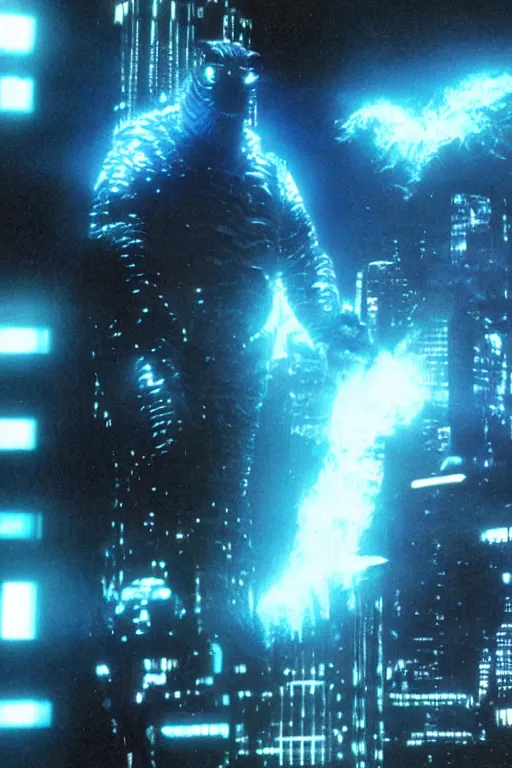 Prompt: a film still of the godzilla suit in the movie tron ( 1 9 8 2 )