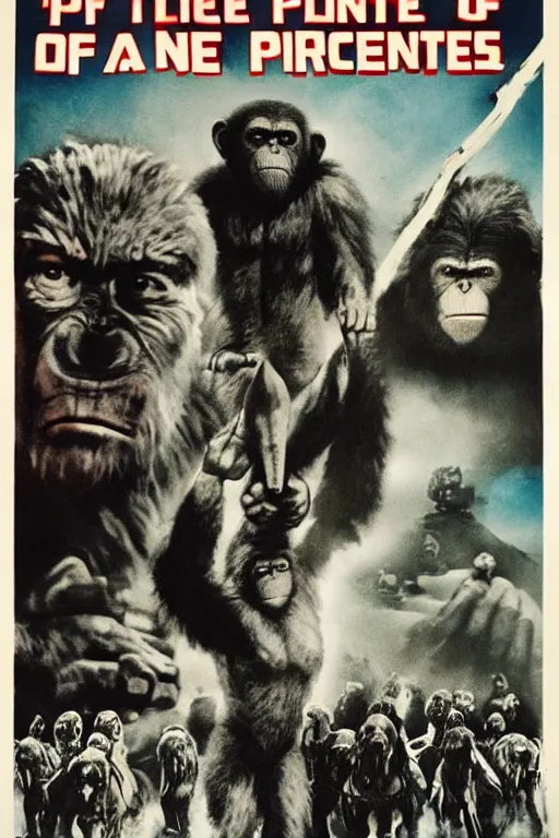 Prompt: movie poster, planet of the apes, directed by russ meyer