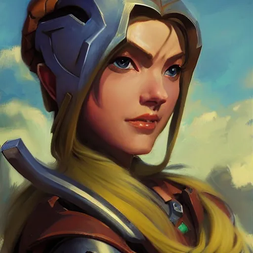 Image similar to greg manchess portrait painting of partially armored female link from legend of zelda as overwatch character, medium shot, asymmetrical, profile picture, organic painting, sunny day, matte painting, bold shapes, hard edges, street art, trending on artstation, by huang guangjian and gil elvgren and sachin teng