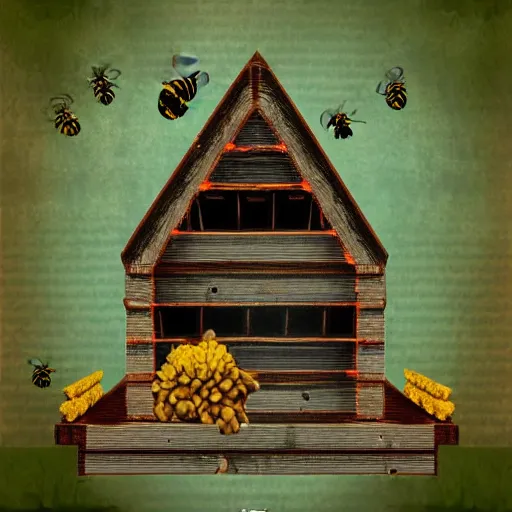 Prompt: a bee hive that is also a portal to the Splinterlands game, digital art